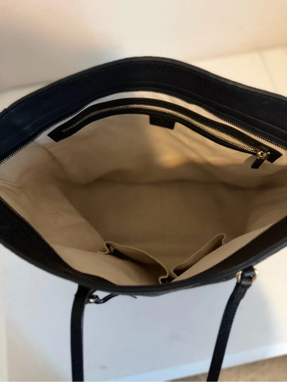 Gucci Black GG Embossed Tote with Gold Accent
